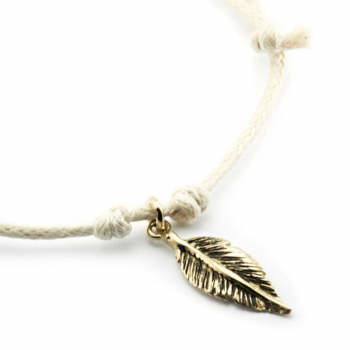 Bernardes bracelet, Soul, silver Feather, offwhite cord, gold accents, detail